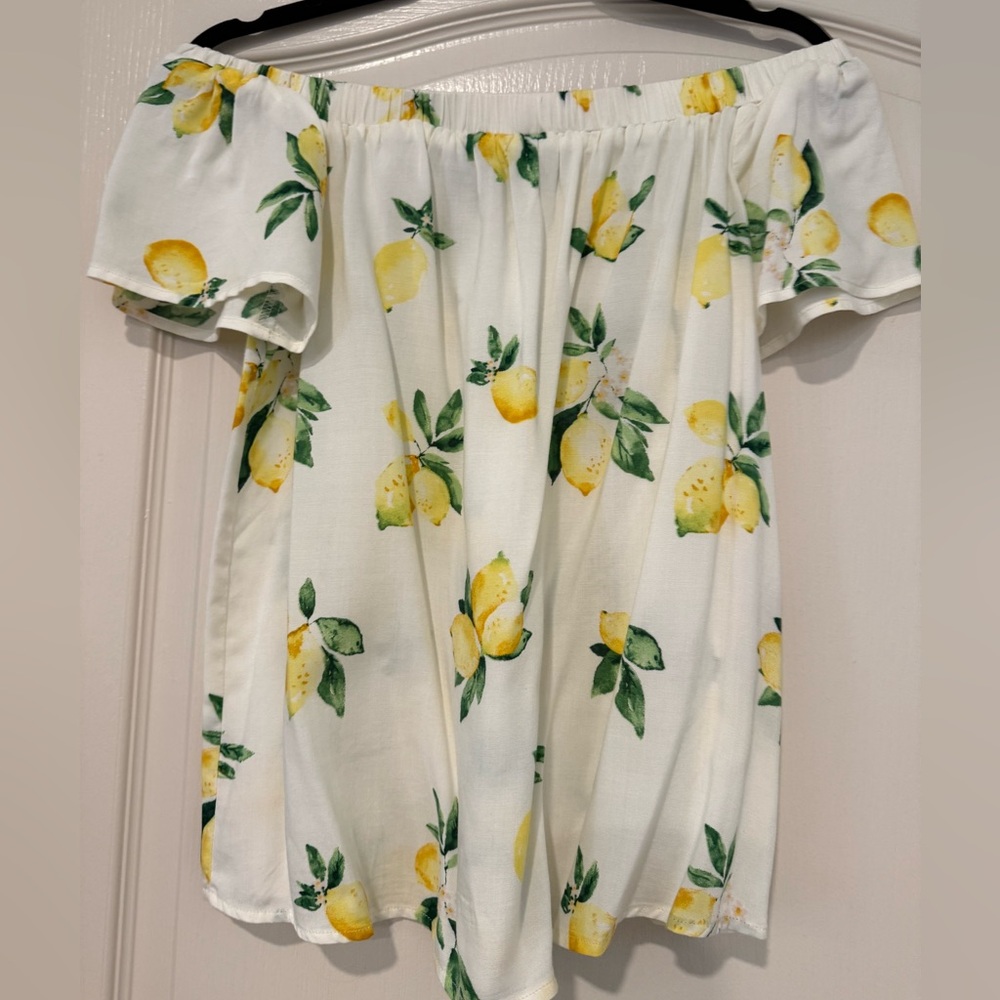 Lemon Print Off-Shoulder Top